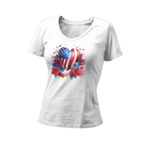 USA Heart Flag with Floral Design Women's T-Shirt