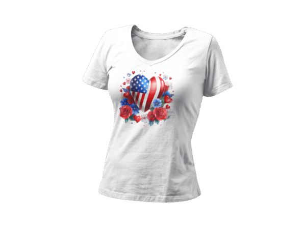 USA Heart Flag with Floral Design Women's T-Shirt