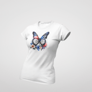 USA Butterfly Flag with Floral Design Women’s T-Shirt
