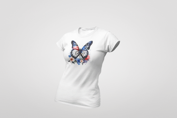 USA Butterfly Flag with Floral Design Women’s T-Shirt